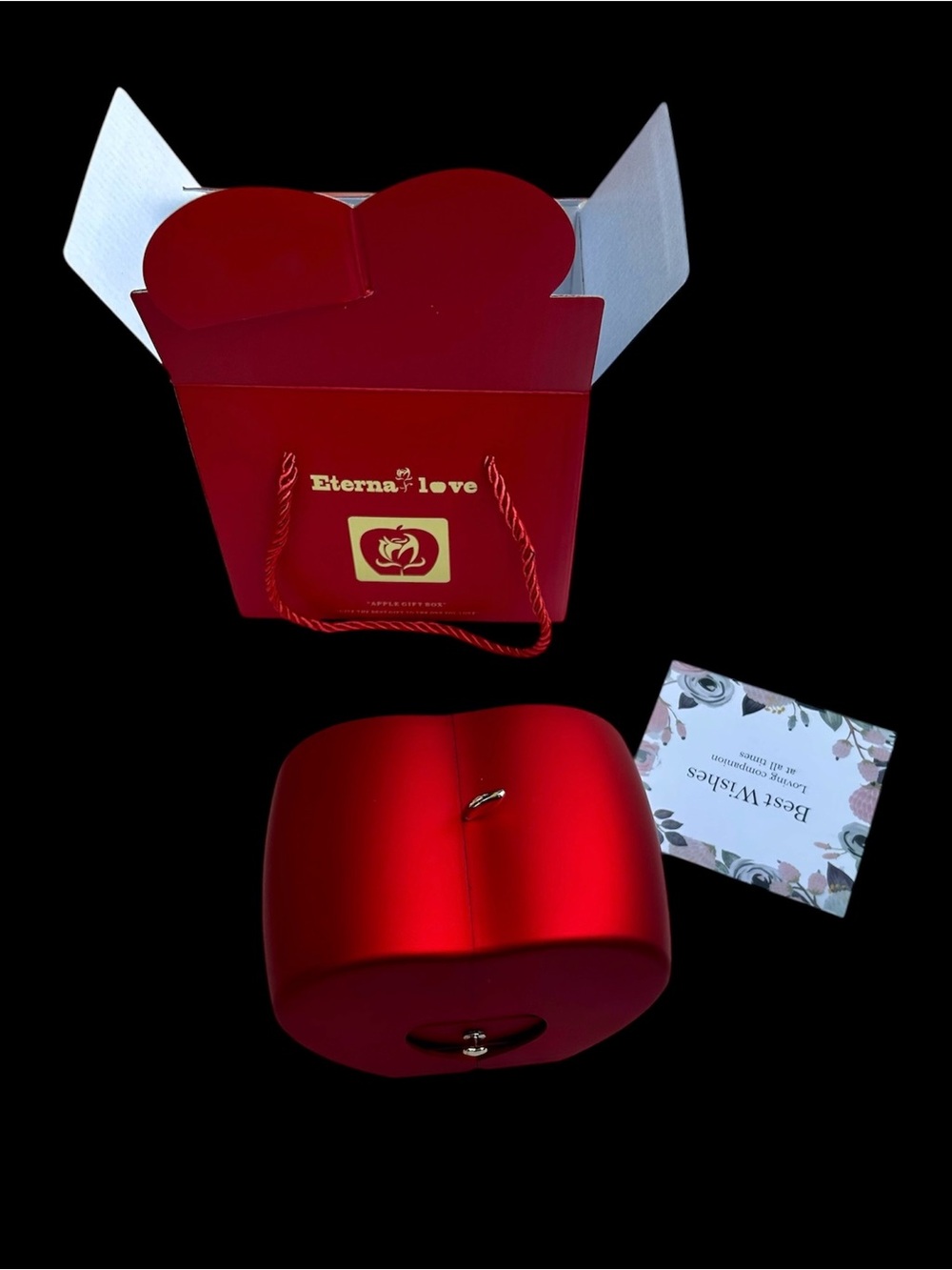 Eternal Love Apple Gift Box – Preserved Rose & “I Love You” Necklace Set - Picture 5 of 7